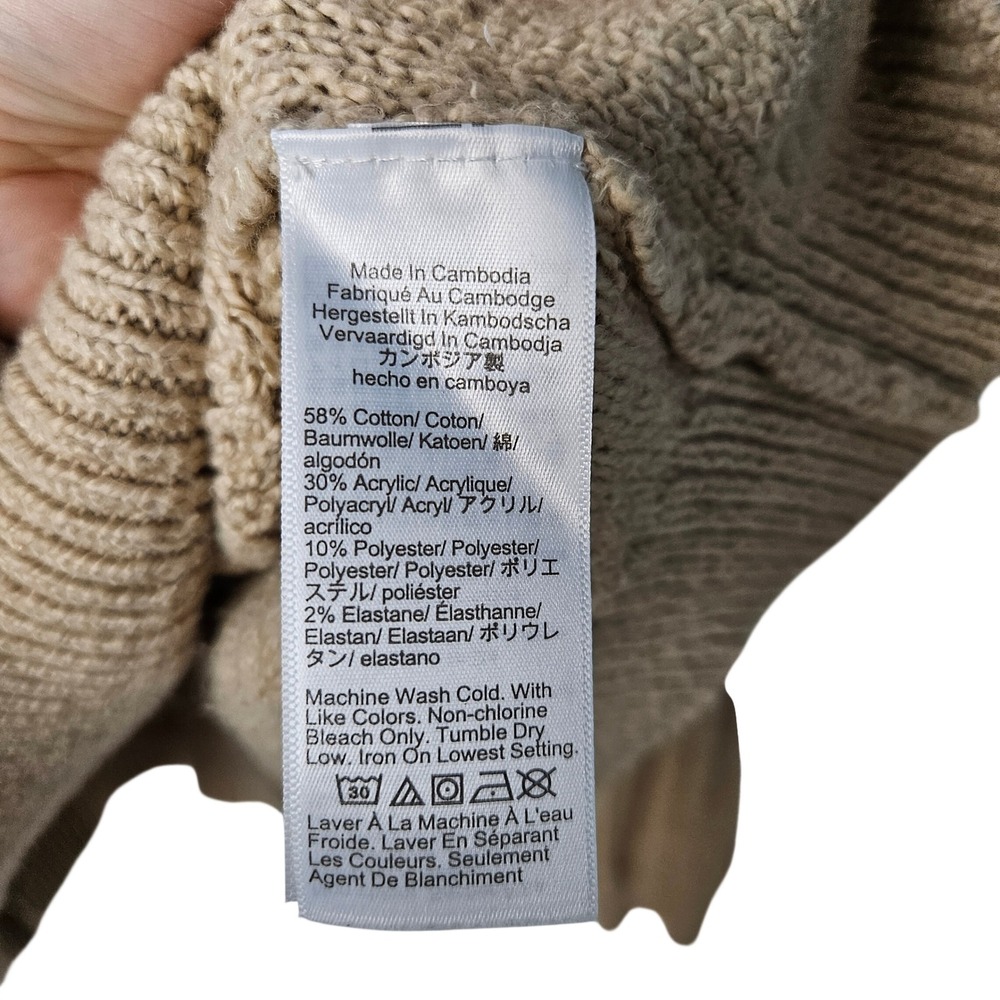 J.‎ Crew Beige Roll Neck Cable Knit Fisherman Sweater Large Preppy Minimalist - Picture 5 of 6